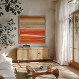 Gilded Mandarin III by Chris Paschke. Shown in a natural wood frame in a cozy modern living room. Available as an archival giclee rolled canvas, fine art paper, or poster print. SKU 26335a.