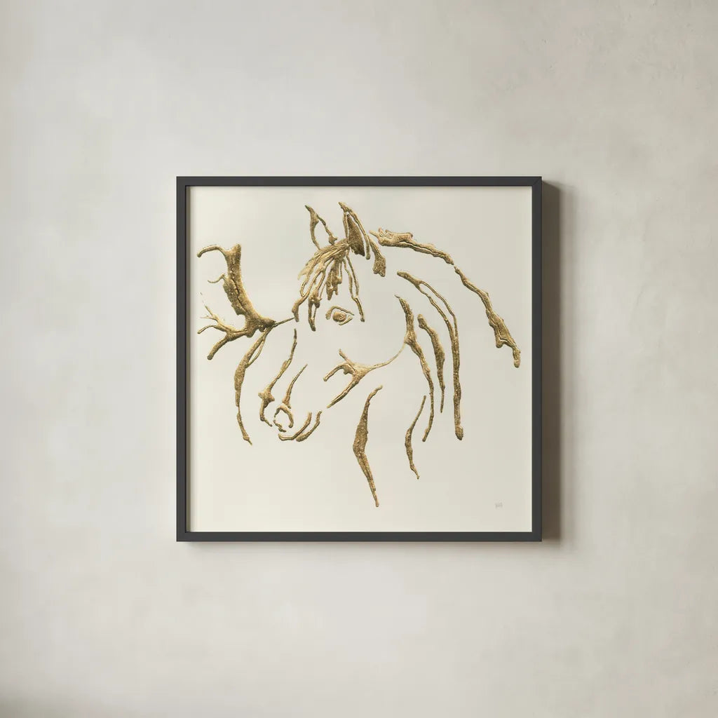 Gilded Mare by Chris Paschke. Shown in a sleek black glass frame for a contemporary gallery look. Available as an archival giclee rolled canvas, fine art paper, or poster print. SKU 31776a.