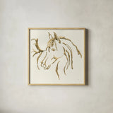 Gilded Mare by Chris Paschke. Shown in a natural wood glass frame for a timeless modern aesthetic. Available as an archival giclee rolled canvas, fine art paper, or poster print. SKU 31776a.