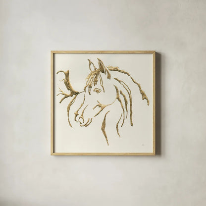 Gilded Mare by Chris Paschke. Shown in a natural wood glass frame for a timeless modern aesthetic. Available as an archival giclee rolled canvas, fine art paper, or poster print. SKU 31776a.
