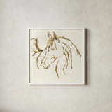 Gilded Mare by Chris Paschke. Shown in a crisp white glass frame for a clean and minimalist style. Available as an archival giclee rolled canvas, fine art paper, or poster print. SKU 31776a.