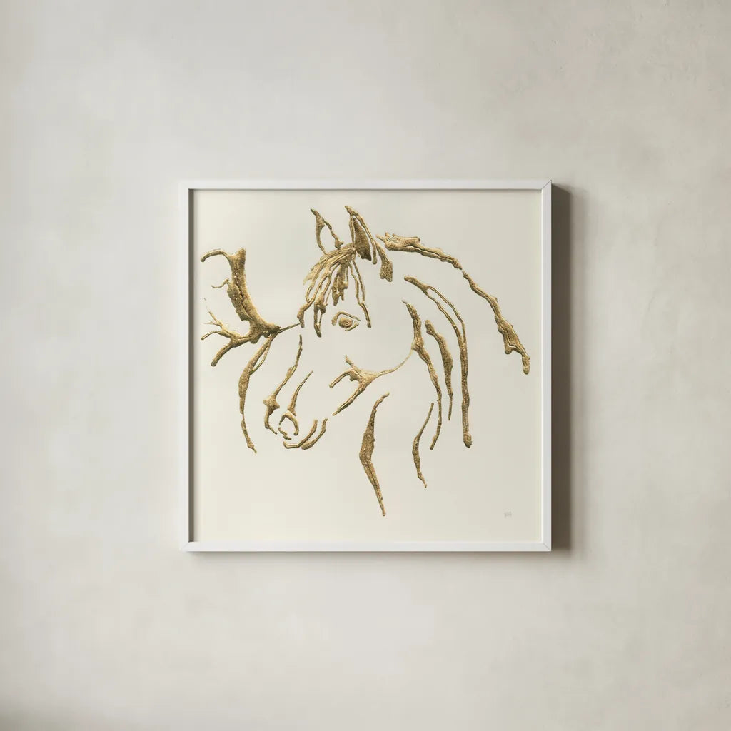 Gilded Mare by Chris Paschke. Shown in a crisp white glass frame for a clean and minimalist style. Available as an archival giclee rolled canvas, fine art paper, or poster print. SKU 31776a.