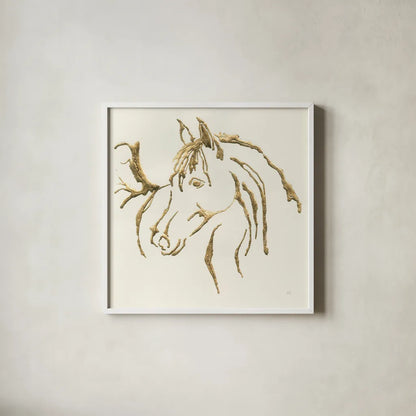 Gilded Mare by Chris Paschke. Shown in a crisp white glass frame for a clean and minimalist style. Available as an archival giclee rolled canvas, fine art paper, or poster print. SKU 31776a.