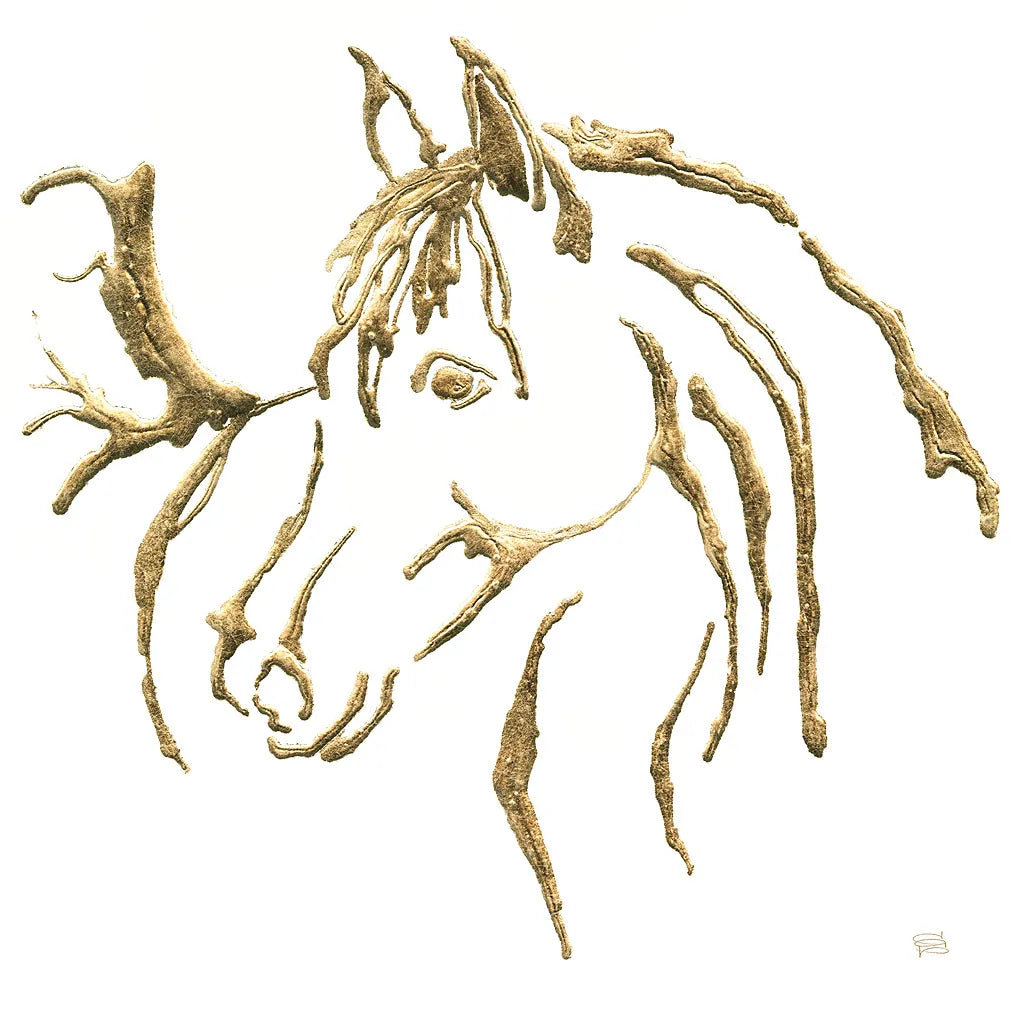 Gilded Mare on White by Chris Paschke. SKU 32637a. Archival Giclee Fine art print for wall decor.