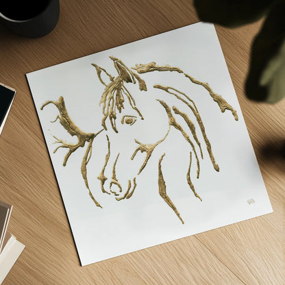 Gilded Mare on White by Chris Paschke. Shown as a detailed flat fine art print, highlighting archival giclee quality. Available as an archival giclee rolled canvas, fine art paper, or poster print. SKU 32637a.