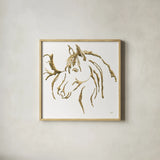Gilded Mare on White by Chris Paschke. Shown in a natural wood glass frame for a timeless modern aesthetic. Available as an archival giclee rolled canvas, fine art paper, or poster print. SKU 32637a.