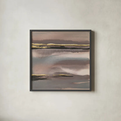 Gilded Morning Fog I by Chris Paschke. Shown in a sleek black glass frame for a contemporary gallery look. Available as an archival giclee rolled canvas, fine art paper, or poster print. SKU 26744a.