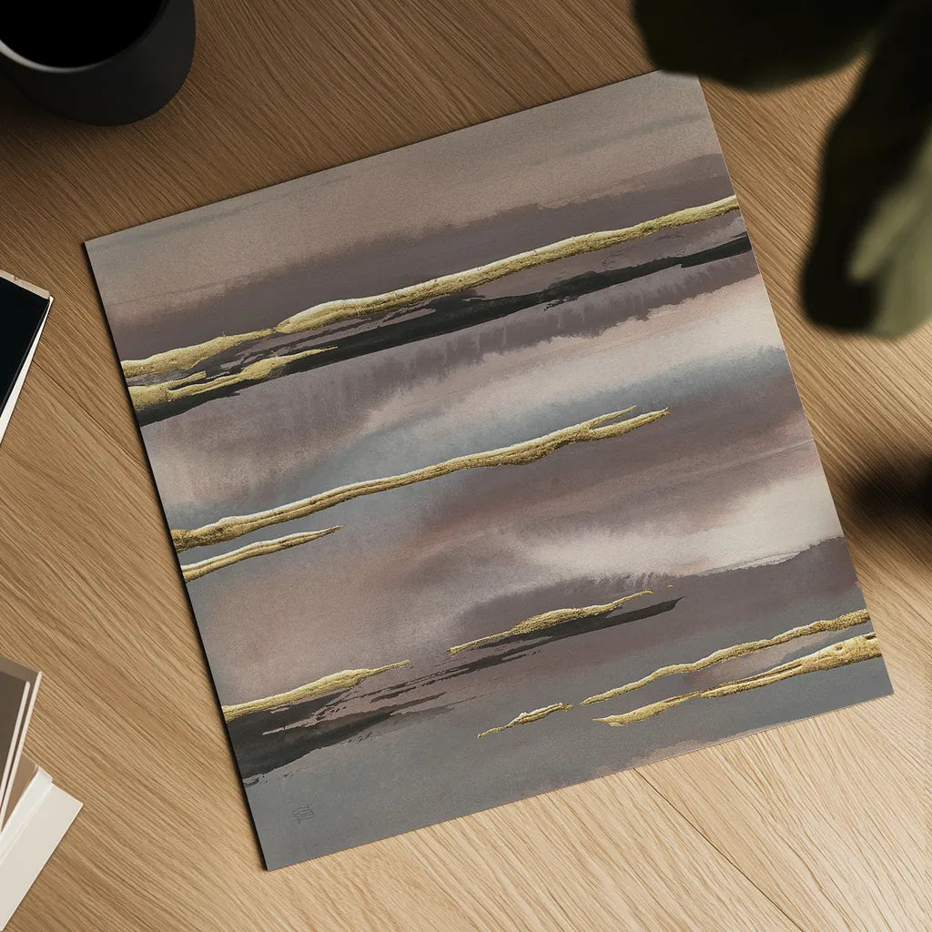 Gilded Morning Fog I Gold by Chris Paschke. Shown as a detailed flat fine art print, highlighting archival giclee quality. Available as an archival giclee rolled canvas, fine art paper, or poster print. SKU 27428a.