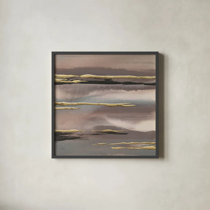 Gilded Morning Fog I Gold by Chris Paschke. Shown in a sleek black glass frame for a contemporary gallery look. Available as an archival giclee rolled canvas, fine art paper, or poster print. SKU 27428a.