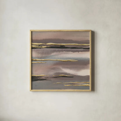Gilded Morning Fog I Gold by Chris Paschke. Shown in a natural wood glass frame for a timeless modern aesthetic. Available as an archival giclee rolled canvas, fine art paper, or poster print. SKU 27428a.