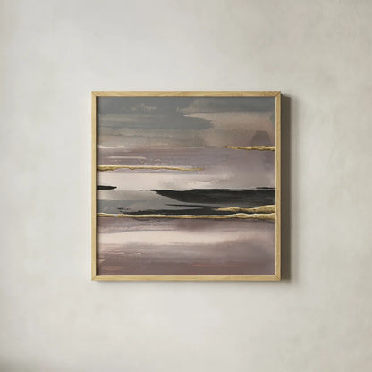 Gilded Morning Fog II by Chris Paschke. Shown in a natural wood glass frame for a timeless modern aesthetic. Available as an archival giclee rolled canvas, fine art paper, or poster print. SKU 26745a.