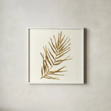 Gilded Palm I by Chris Paschke. Shown in a crisp white glass frame for a clean and minimalist style. Available as an archival giclee rolled canvas, fine art paper, or poster print. SKU 57199a.