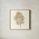 Gilded Palm II by Chris Paschke. Shown in a natural wood glass frame for a timeless modern aesthetic. Available as an archival giclee rolled canvas, fine art paper, or poster print. SKU 57200a.