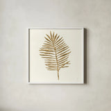Gilded Palm II by Chris Paschke. Shown in a crisp white glass frame for a clean and minimalist style. Available as an archival giclee rolled canvas, fine art paper, or poster print. SKU 57200a.
