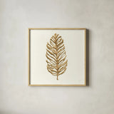 Gilded Palm IV by Chris Paschke. Shown in a natural wood glass frame for a timeless modern aesthetic. Available as an archival giclee rolled canvas, fine art paper, or poster print. SKU 57202a.