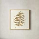 Gilded Palm V by Chris Paschke. Shown in a natural wood glass frame for a timeless modern aesthetic. Available as an archival giclee rolled canvas, fine art paper, or poster print. SKU 57203a.