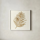 Gilded Palm V by Chris Paschke. Shown in a crisp white glass frame for a clean and minimalist style. Available as an archival giclee rolled canvas, fine art paper, or poster print. SKU 57203a.