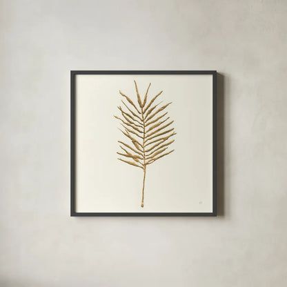 Gilded Palm VI by Chris Paschke. Shown in a sleek black glass frame for a contemporary gallery look. Available as an archival giclee rolled canvas, fine art paper, or poster print. SKU 57204a.