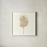 Gilded Palm VI by Chris Paschke. Shown in a crisp white glass frame for a clean and minimalist style. Available as an archival giclee rolled canvas, fine art paper, or poster print. SKU 57204a.