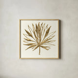 Gilded Palm VII by Chris Paschke. Shown in a natural wood glass frame for a timeless modern aesthetic. Available as an archival giclee rolled canvas, fine art paper, or poster print. SKU 57205a.