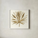 Gilded Palm VII by Chris Paschke. Shown in a crisp white glass frame for a clean and minimalist style. Available as an archival giclee rolled canvas, fine art paper, or poster print. SKU 57205a.