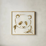 Gilded Panda by Chris Paschke. Shown in a natural wood glass frame for a timeless modern aesthetic. Available as an archival giclee rolled canvas, fine art paper, or poster print. SKU 31826a.