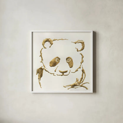 Gilded Panda by Chris Paschke. Shown in a crisp white glass frame for a clean and minimalist style. Available as an archival giclee rolled canvas, fine art paper, or poster print. SKU 31826a.