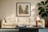 Gilded Path II by Chris Paschke. Displayed in a glass frame with matte in a clean modern living room. Available as an archival giclee rolled canvas, fine art paper, or poster print. SKU 90867a.
