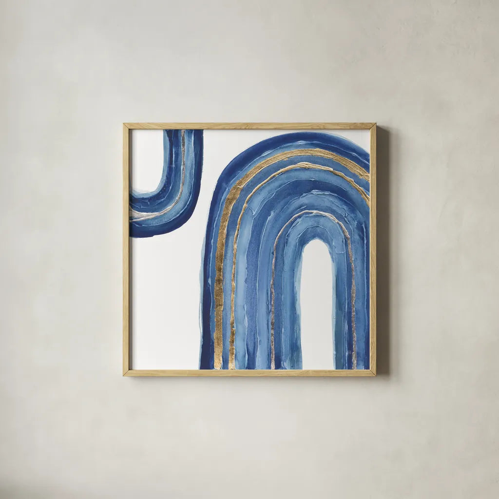 Gilded Rainbow I by Chris Paschke. Shown in a natural wood glass frame for a timeless modern aesthetic. Available as an archival giclee rolled canvas, fine art paper, or poster print. SKU 68185a.