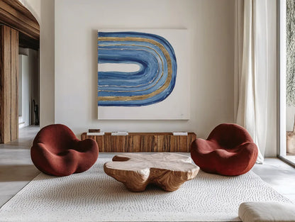 Gilded Rainbow II by Chris Paschke. Shown as extra-large giant wall art in a modern living room. Available as an archival giclee rolled canvas, fine art paper, or poster print. SKU 68186a.