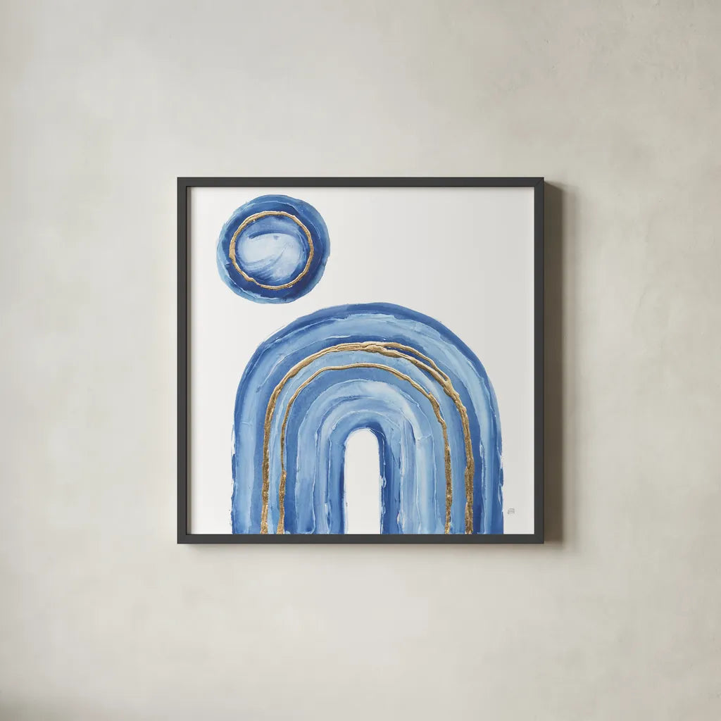 Gilded Rainbow III by Chris Paschke. Shown in a sleek black glass frame for a contemporary gallery look. Available as an archival giclee rolled canvas, fine art paper, or poster print. SKU 68187a.