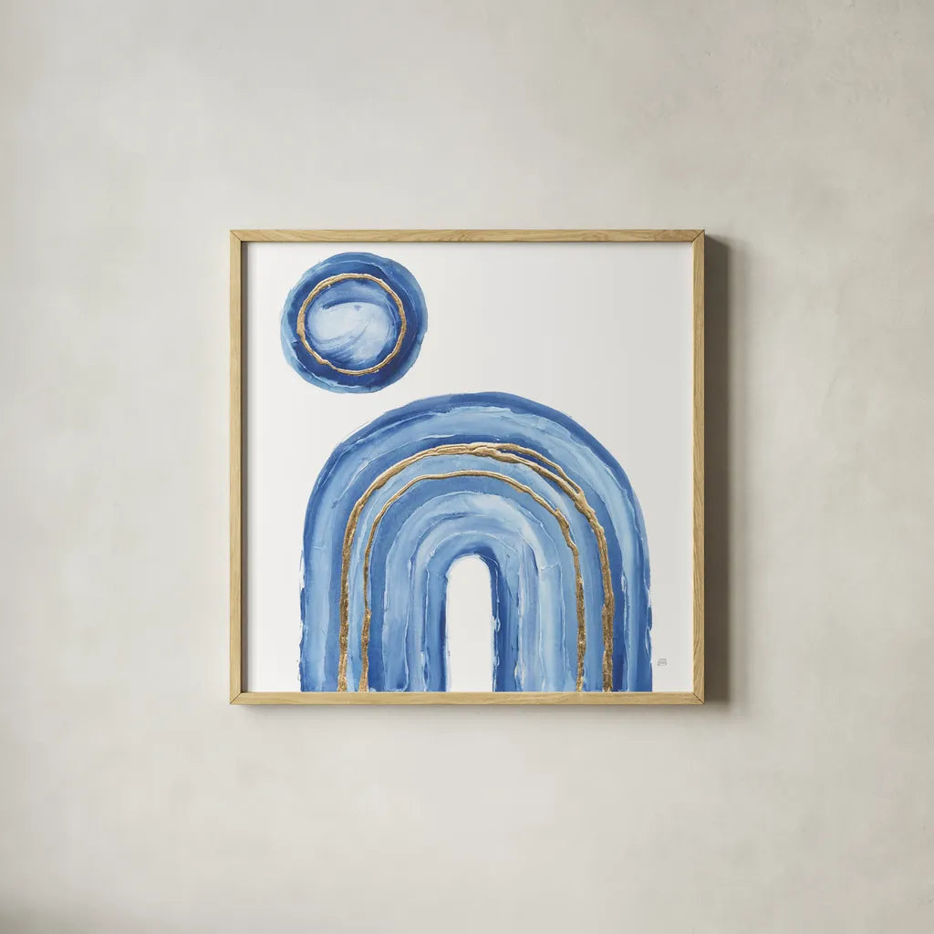 Gilded Rainbow III by Chris Paschke. Shown in a natural wood glass frame for a timeless modern aesthetic. Available as an archival giclee rolled canvas, fine art paper, or poster print. SKU 68187a.