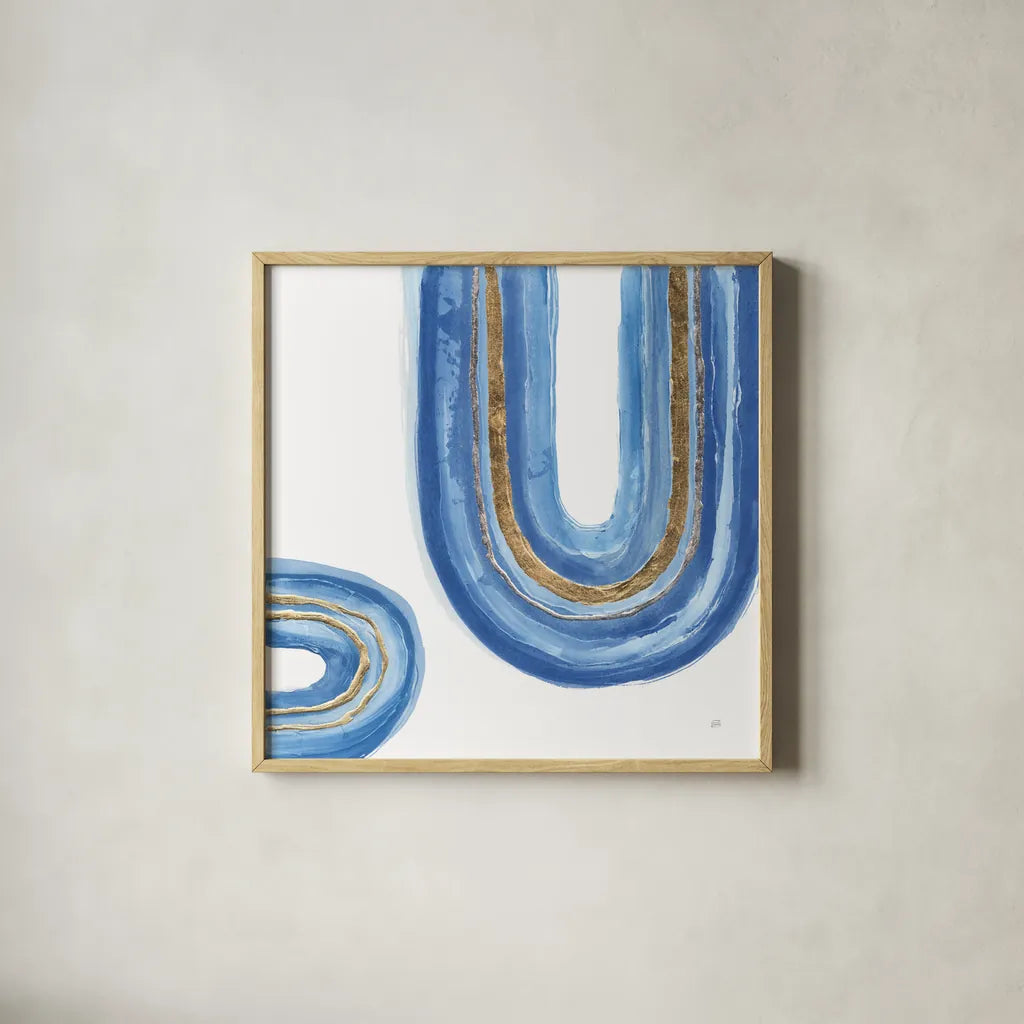 Gilded Rainbow IV by Chris Paschke. Shown in a natural wood glass frame for a timeless modern aesthetic. Available as an archival giclee rolled canvas, fine art paper, or poster print. SKU 68188a.