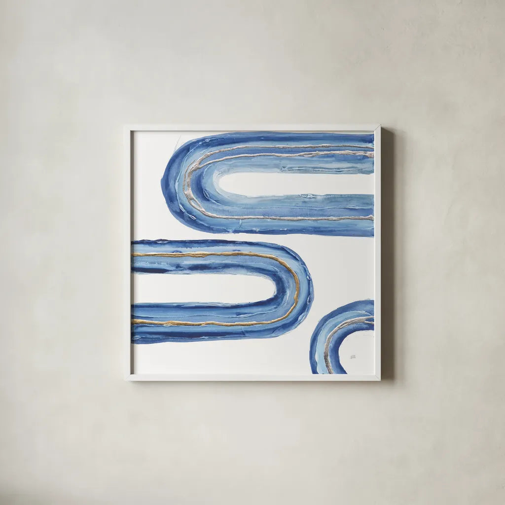 Gilded Rainbow V by Chris Paschke. Shown in a crisp white glass frame for a clean and minimalist style. Available as an archival giclee rolled canvas, fine art paper, or poster print. SKU 68189a.