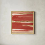 Gilded Red I by Chris Paschke. Shown in a natural wood glass frame for a timeless modern aesthetic. Available as an archival giclee rolled canvas, fine art paper, or poster print. SKU 55937a.