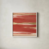 Gilded Red I by Chris Paschke. Shown in a crisp white glass frame for a clean and minimalist style. Available as an archival giclee rolled canvas, fine art paper, or poster print. SKU 55937a.