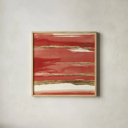 Gilded Red II by Chris Paschke. Shown in a natural wood glass frame for a timeless modern aesthetic. Available as an archival giclee rolled canvas, fine art paper, or poster print. SKU 55938a.