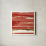 Gilded Red II by Chris Paschke. Shown in a crisp white glass frame for a clean and minimalist style. Available as an archival giclee rolled canvas, fine art paper, or poster print. SKU 55938a.