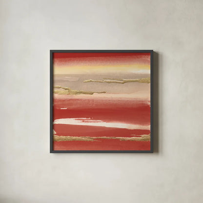 Gilded Red III by Chris Paschke. Shown in a sleek black glass frame for a contemporary gallery look. Available as an archival giclee rolled canvas, fine art paper, or poster print. SKU 55939a.