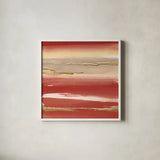 Gilded Red III by Chris Paschke. Shown in a crisp white glass frame for a clean and minimalist style. Available as an archival giclee rolled canvas, fine art paper, or poster print. SKU 55939a.