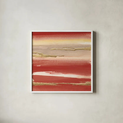 Gilded Red III by Chris Paschke. Shown in a crisp white glass frame for a clean and minimalist style. Available as an archival giclee rolled canvas, fine art paper, or poster print. SKU 55939a.