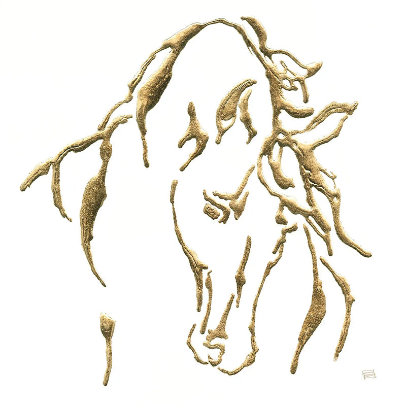 Gilded Stallion on White by Chris Paschke. SKU 32638a. Archival Giclee Fine art print for wall decor.