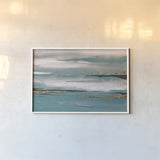 Gilded Storm I Teal Grey by Chris Paschke. shown as a paper print in a white frame. Available as a archival giclee rolled canvas, fine art paper, or poster print. SKU 27534i.