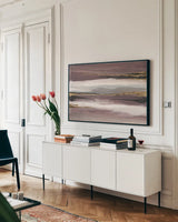 Gilded Storm II by Chris Paschke. shown as a framed stretched canvas in a living room above a console. Available as a archival giclee rolled canvas, fine art paper, or poster print. SKU 25732i.