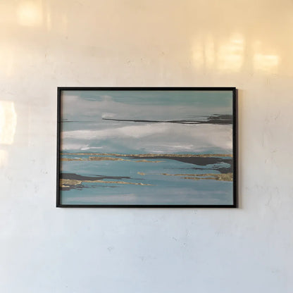 Gilded Storm III Teal Grey by Chris Paschke. shown as a paper print in a black flame. Available as a archival giclee rolled canvas, fine art paper, or poster print. SKU 27535i.