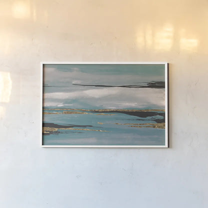 Gilded Storm III Teal Grey by Chris Paschke. shown as a paper print in a white frame. Available as a archival giclee rolled canvas, fine art paper, or poster print. SKU 27535i.