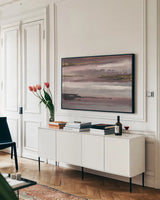 Gilded Storm IV by Chris Paschke. shown as a framed stretched canvas in a living room above a console. Available as a archival giclee rolled canvas, fine art paper, or poster print. SKU 25734i.