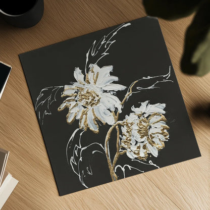 Gilded Sunflowers by Chris Paschke. Shown as a detailed flat fine art print, highlighting archival giclee quality. Available as an archival giclee rolled canvas, fine art paper, or poster print. SKU 26158a.