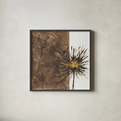 Gilded Thistle I by Chris Paschke. Shown in a sleek black glass frame for a contemporary gallery look. Available as an archival giclee rolled canvas, fine art paper, or poster print. SKU 96185a.