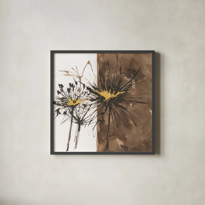Gilded Thistle II by Chris Paschke. Shown in a sleek black glass frame for a contemporary gallery look. Available as an archival giclee rolled canvas, fine art paper, or poster print. SKU 96186a.